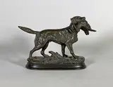 Chien au rapport by Paul Edouard Delabrierre, Epreuve en bronze à patine brun-vert nuancé, sold May 2024