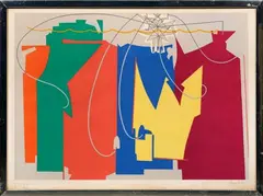 “Danseuse de corde accompagnée de ses ombres” by Man Ray, 1972, Lithographie en couleur, (rousseurs, traces d’humidité), sold Apr 2026