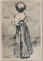 Femme debout vu de dos by Abel Bertram, Aquarelle et encre de Chine signée en bas à gauche, sold Nov 2018