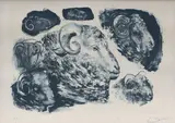 Têtes de bêliers, circa 1945 by Pablo Picasso, Lithographie d'édition en noir, sold Nov 2018