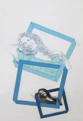 Portraits de jeune femme dans des encadrements by Mario Padovan, 1980, Encre et collage photographique signé situé Rome et daté, sold Nov 2018