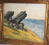 Bord de mer avec rochers by Jan Peszke, Aquarelle signée en bas à gauche A vue:, sold Nov 2018