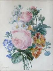 Bouquet de fleurs by Adèle Riché, Aquarelle sur papier épais signée en bas à gauche, sold Oct 2018