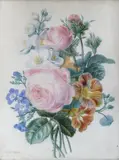 Bouquet de fleurs by Adèle Riché, Aquarelle sur papier épais signée en bas à gauche, sold Oct 2018