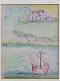 Isaac MINTCHINE (1900 - 1941) La caravelle auprès du château by Isaac Mintchine, Huile et gouache sur cartonette non signée, sold Apr 2018