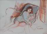Jeune femme allongée by Pierre Cornu, Pastel signé en bas à droite, sold Apr 2018