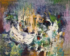 Dans les marais by Léon Bellefleur, 1970, oil on canvas, sold Sep 2025