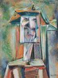 Ich brauche eine Pfeife ! I want a pipe by Jean Dallaire, mixed media on paper, sold Sep 2025