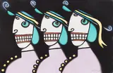 The Del Rubio Triplets by Joe Average, 1988, pastel on paper, sold Sep 2025
