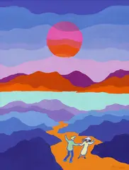 Northern Joy by Ted Harrison, 2004, acrylic on canvas, sold Sep 2025