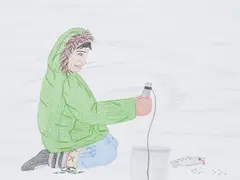 Frozen Dinner by Annie Pootoogook, coloured pencil and ink on paper, sold Aug 2025