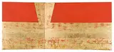 Gold and Red by Joan Balzar, 1965, mixed media on canvas (diptych), sold Aug 2025