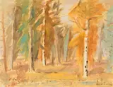 Forest by Stanley Morel Cosgrove, 1989, oil on board, sold Aug 2025