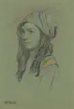 Portrait of a Girl by W. P. Weston, coloured pencil and graphite on paper, sold Aug 2025