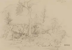 Ashnola River by W. P. Weston, graphite on paper, sold Aug 2025