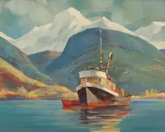 Seiner on the Skeena by Ronald Threlkeld Jackson, oil on board, sold Aug 2025