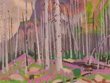 Fireweed and Grey Timber, Storm Mountain by Illingworth Kerr, 1978, oil on canvas board, sold Aug 2025