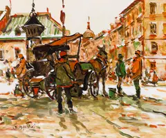 Montréal, Place Jacques-Cartier by Serge Brunoni, acrylic on canvas, sold Jul 2025