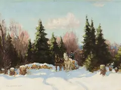 Hauling Logs by Frederick Simpson Coburn, 1929, oil on canvas, sold Jul 2025