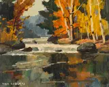 Sunny Autumn Day at the Falls by Tom Keith Roberts, oil on board, sold Jul 2025