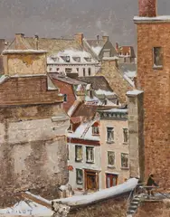 Old Houses, Quebec by Robert Pilot, 1955, oil on canvas, sold Jun 2025