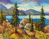 Rocky Bluffs Over Okanagan Lake by Rod Charlesworth, oil on canvas, sold Jun 2025