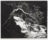 Rushing River, Lake of the Woods by Walter J. Phillips, wood engraving on paper, sold Jun 2025