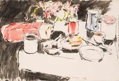 Breakfast with Flowers by David Brown Milne, 1938, watercolour on paper, sold May 2025