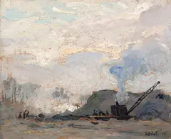 The Crane, Sunset by Robert Pilot, 1915, oil on board, sold May 2025