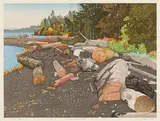 The Seashore at Crofton by E. J. Hughes, 1998, woodcut on paper, sold May 2025