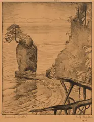 Siwash Rock by E. J. Hughes, 1935, drypoint etching, sold May 2025