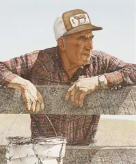 Chore Time by Patrick Douglass Cox, 1984, egg tempera on board, sold May 2025