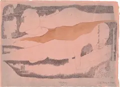 In der Dünung des Grases by Gerhard Altenbourg, 1968, Aquarell und chinesische Tusche auf rosafarbenem Bütten, sold Jun 2023