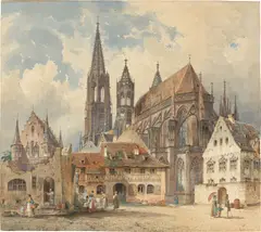 Blick auf das Freiburger Münster by Friedrich Eibner, 1852, Aquarell auf Papier, sold Jun 2022