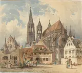 Blick auf das Freiburger Münster by Friedrich Eibner, 1852, Aquarell auf Papier, sold Jun 2022