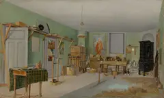 Ein Künstleratelier by Deutsch, um 1840, Öl auf Leinwand. Doubliert, sold May 2019