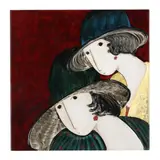 Two Women with Hats by Stephen White, Oil on panel, sold Sep 2026