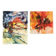 Two Abstract Compositions by Johanna Haas, Acrylic and watercolor on paper, sold Sep 2026