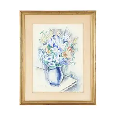 Floral Still Life in Blue by Hobson Pittman, Watercolor and ink on paper, sold Sep 2026