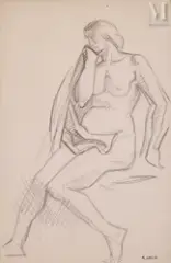 Etude de femme assise au drapé by André Lhote, Crayon sur papier, sold Jun 2022
