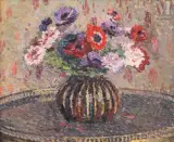 Anémones dans un vase Dalpayrat sur une table bouillotte by Henri Martin, Huile sur panneau, sold Jun 2022