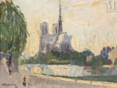 Notre Dame de Paris by Jacques Truphémus, Huile sur carton toilé, sold Jun 2022