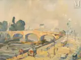 Quais de Seine animés près de Rouen by Pierre Jean Dumont, Huile sur toile d'origine, sold Jun 2022
