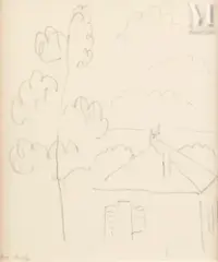 Maison et arbre by Henri Matisse, 1918, Crayon sur papier, sold Jun 2022