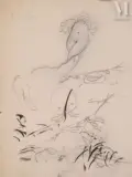 Etudes florales by Léonard-Tsuguharu Foujita, Crayon et encre noire sur papier, sold Jun 2022
