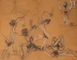 Sans titre, circa 1944 by Roberto Matta, Fusain, craie blanche et pastel sur deux papiers assemblés, marouflés sur toile, sold Jun 2022