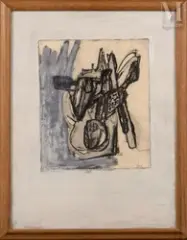Sans titre by Jacques Doucet, 1962, Gouache, encre et lavis d'encre sur papier marouflé sur carton, sold Jun 2022