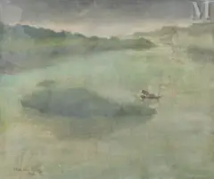 Barque sur la rivière Đáy by Mai Van Hien, 1994, Huile sur toile, sold Jun 2022