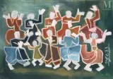 Danse antique by Nguyễn Tư Nghiêm, 1973, Gouache sur papier de riz nacré recouvert de poudre de coquillage (giấy điệp), sold Jun 2022