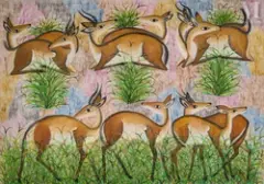 Couple d'antilopes en repos by Pilipili Mulongoy, Huile sur toile, sold May 2022